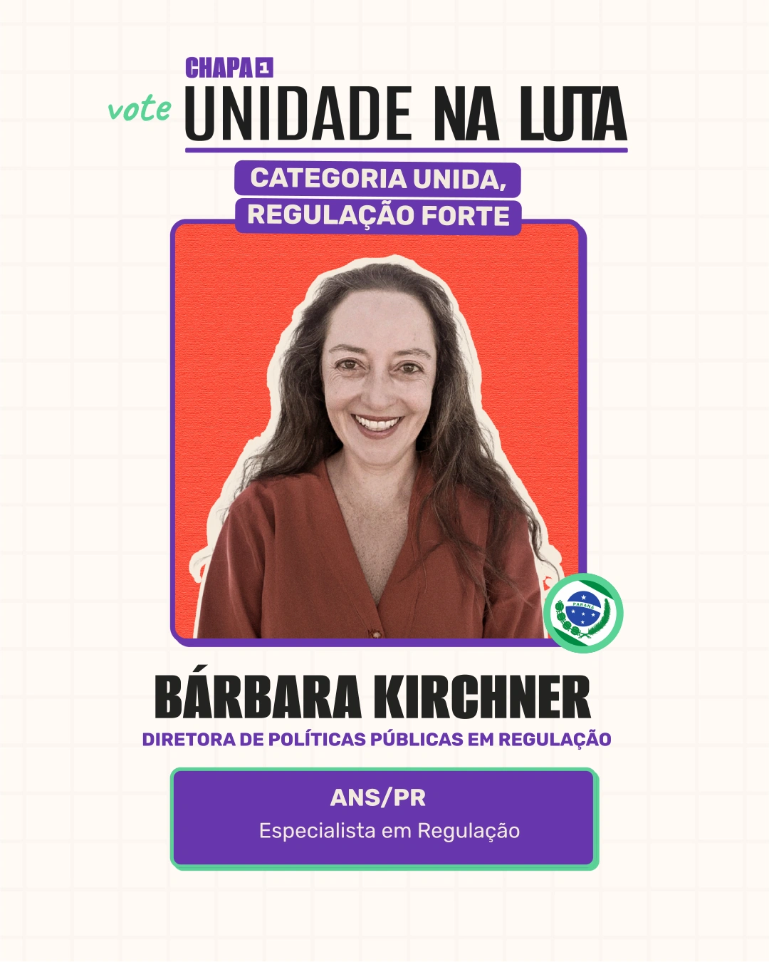 Card de Bárbara Kirchner, Diretora de Políticas Públicas em Regulação