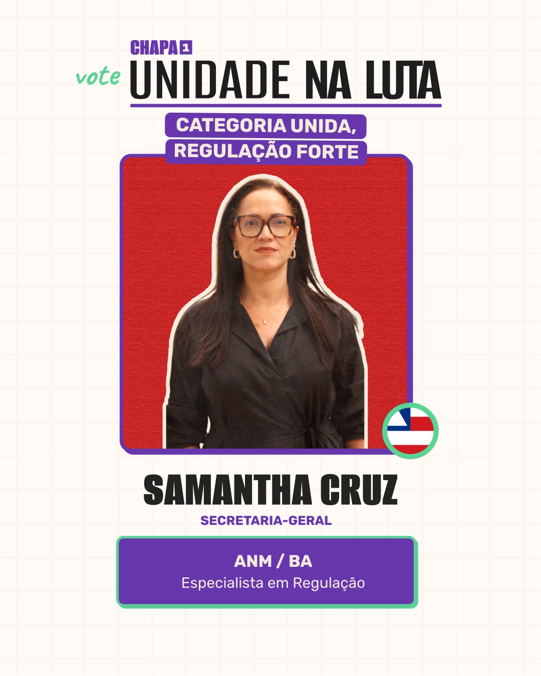 Card de Samantha Cruz, Secretária-geral
