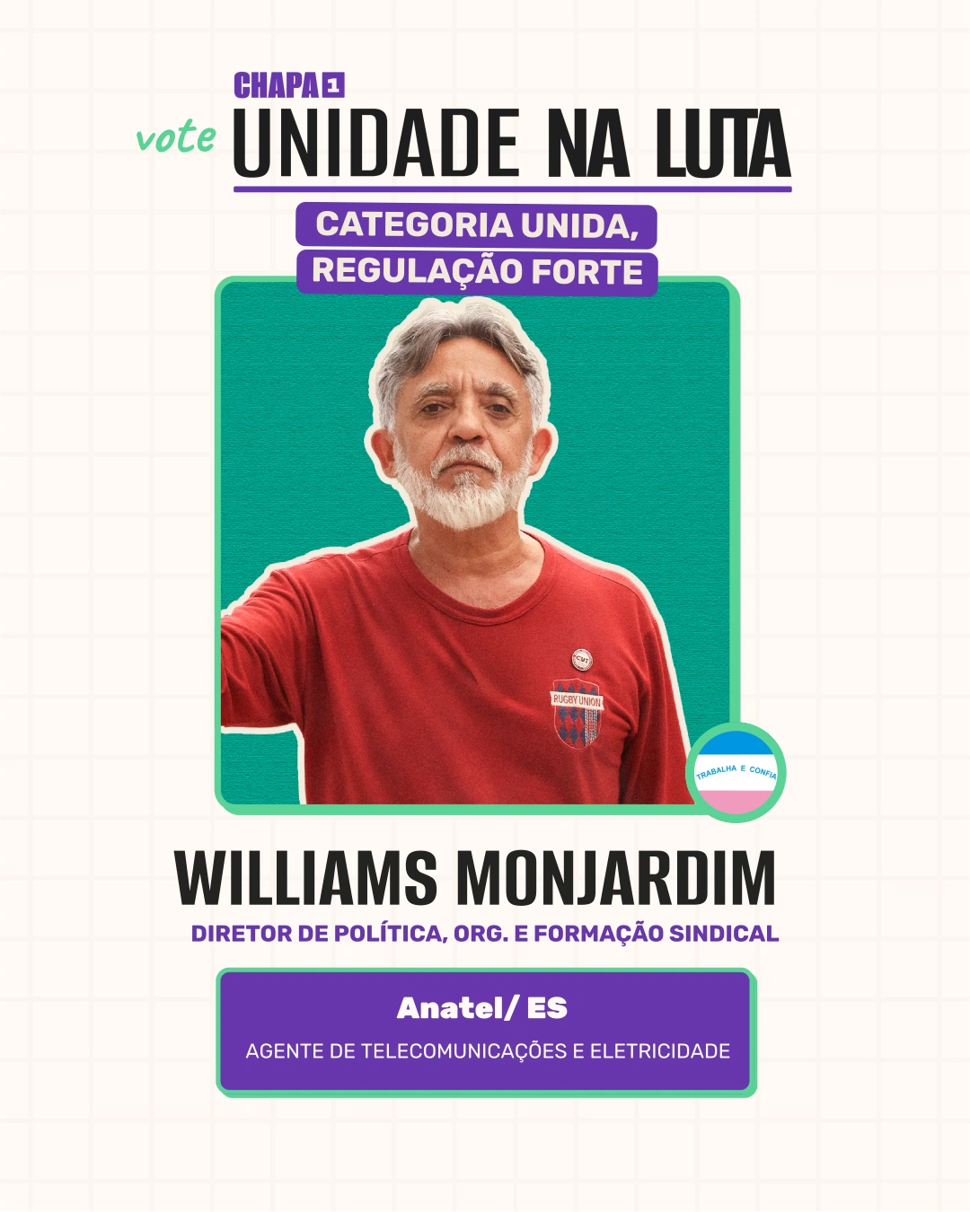 Card de Williams Monjardim, Diretor de Política, Organização e Formação Sindical